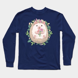 Flower Crown Hedgehog with Bouquet Long Sleeve T-Shirt